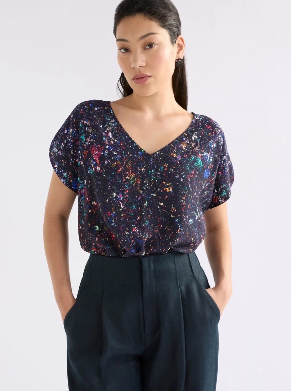 Elk the Label Solina V Neck Top in the TOLA PRINT